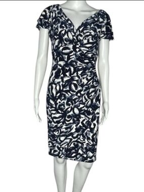Lauren Ralph Lauren Navy and White Abstract Print Wrap Dress